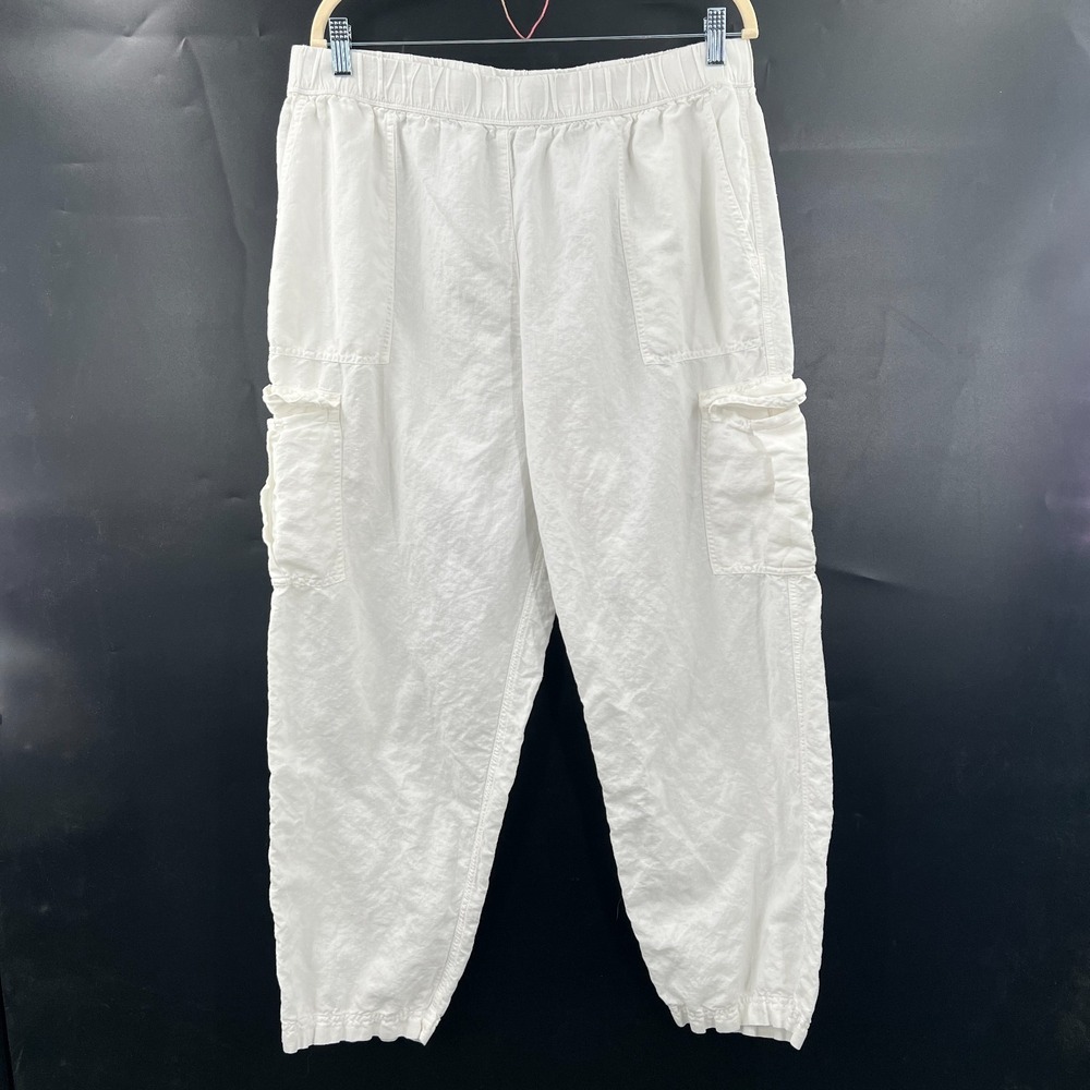 Unsubscribed white linen cotton cargo pants loose elevated coastal grandma XL‎